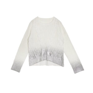 Metallic foil print cable -knit sweater
